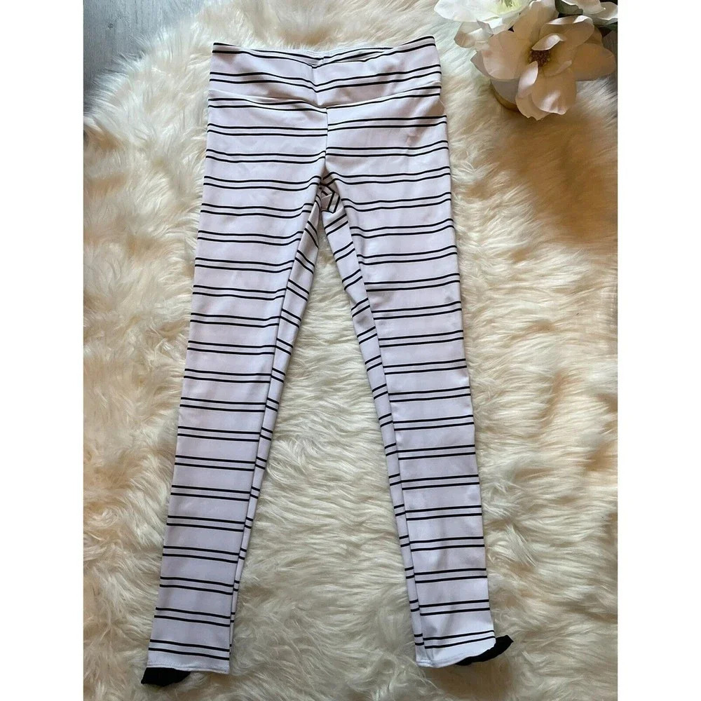 Same Los Angeles Leggings White & Black Stripe Half Ruffle Trim Size S
